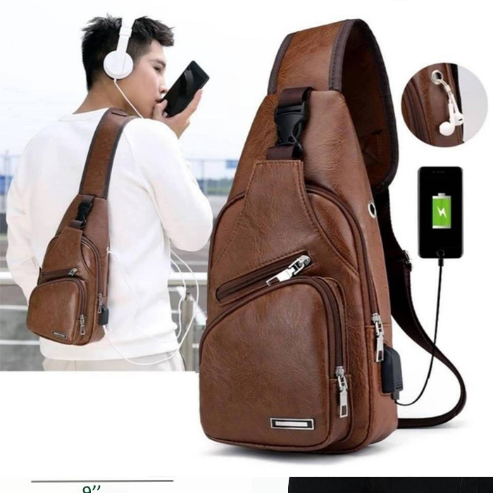 Artificial Leather Backpack with USB Cable